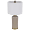 Table Lamp | White Drum Shade | 26" Sand Gray Ceramic Vase Base