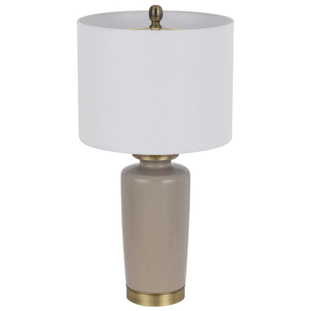 Table Lamp | White Drum Shade | 26" Sand Gray Ceramic Vase Base