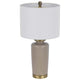 Table Lamp | White Drum Shade | 26" Sand Gray Ceramic Vase Base