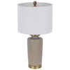 Table Lamp | White Drum Shade | 26" Sand Gray Ceramic Vase Base