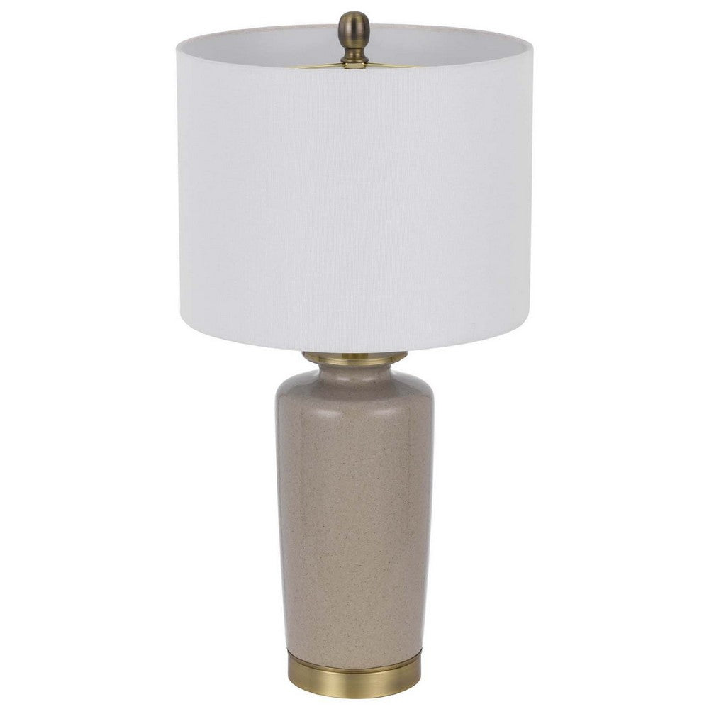 Table Lamp | White Drum Shade | 26" Sand Gray Ceramic Vase Base