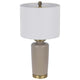 Table Lamp | White Drum Shade | 26" Sand Gray Ceramic Vase Base