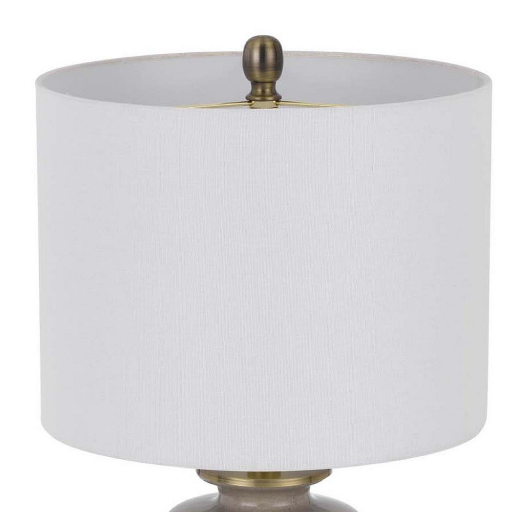 Table Lamp | White Drum Shade | 26" Sand Gray Ceramic Vase Base