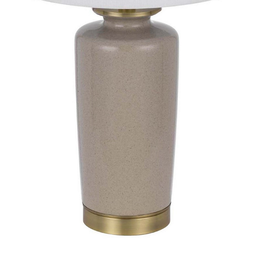 Table Lamp | White Drum Shade | 26" Sand Gray Ceramic Vase Base