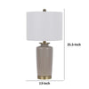 Table Lamp | White Drum Shade | 26" Sand Gray Ceramic Vase Base