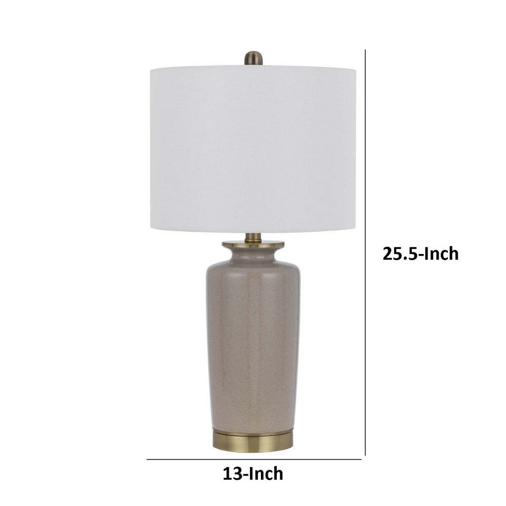 Table Lamp | White Drum Shade | 26" Sand Gray Ceramic Vase Base