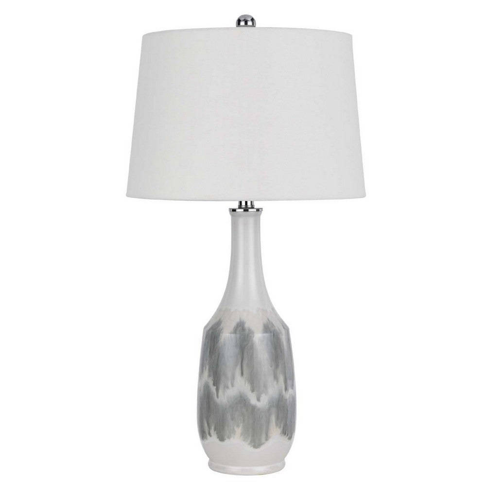 Table Lamp | Drum Shade | 29" White | Smokey Gray Swirl Ceramic Base