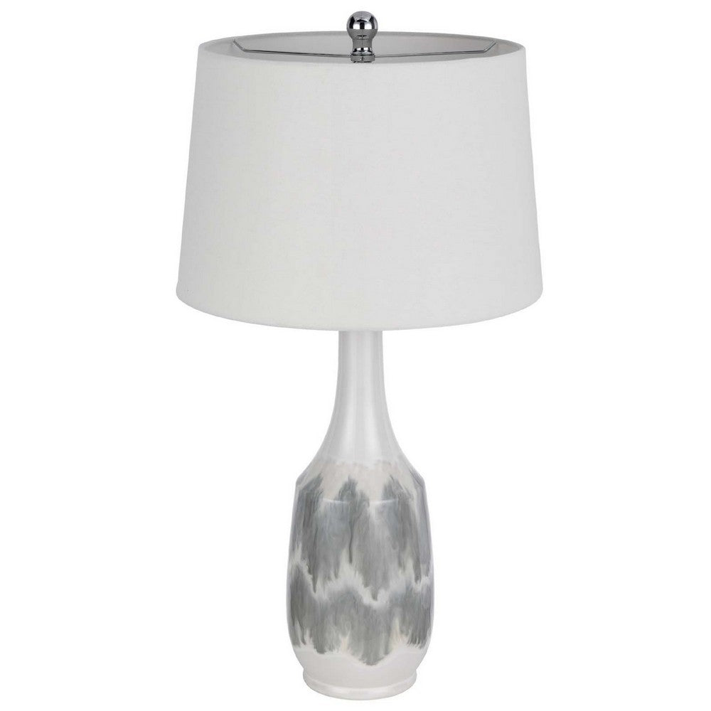 Table Lamp | Drum Shade | 29" White | Smokey Gray Swirl Ceramic Base