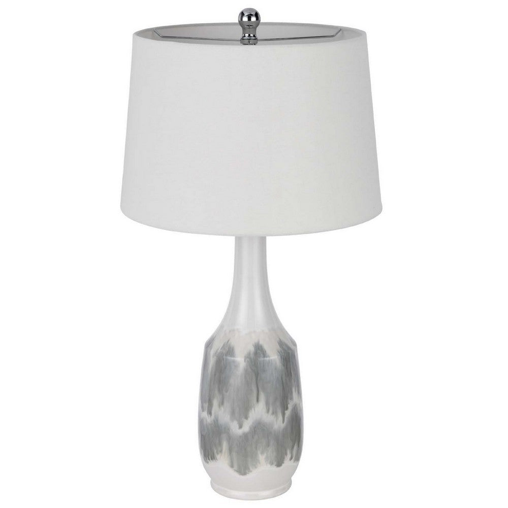 Table Lamp | Drum Shade | 29" White | Smokey Gray Swirl Ceramic Base