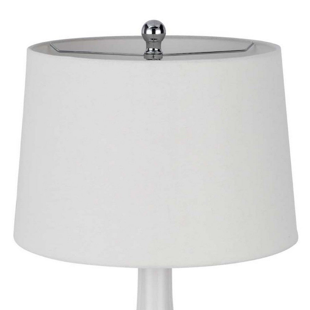 Table Lamp | Drum Shade | 29" White | Smokey Gray Swirl Ceramic Base