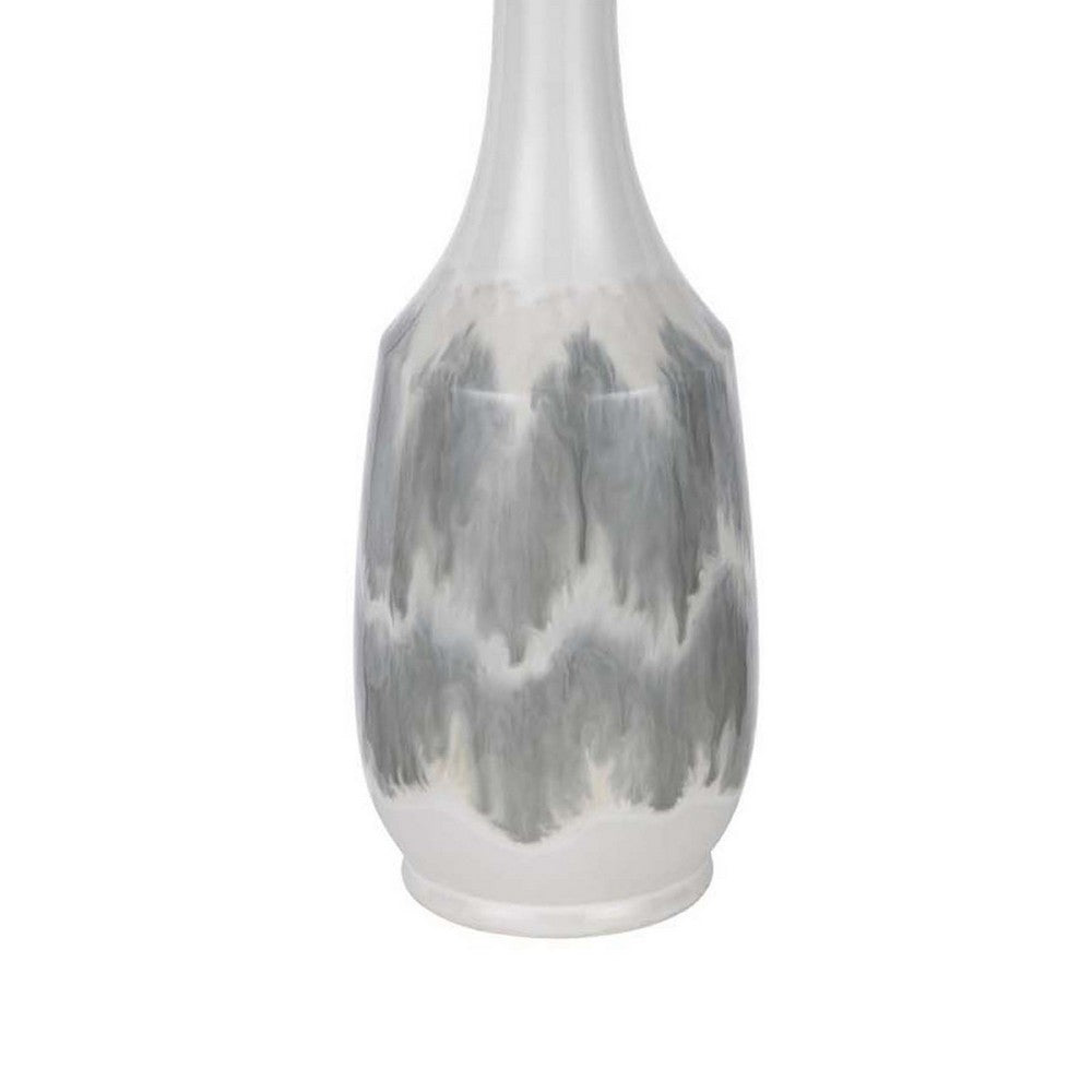 Table Lamp | Drum Shade | 29" White | Smokey Gray Swirl Ceramic Base