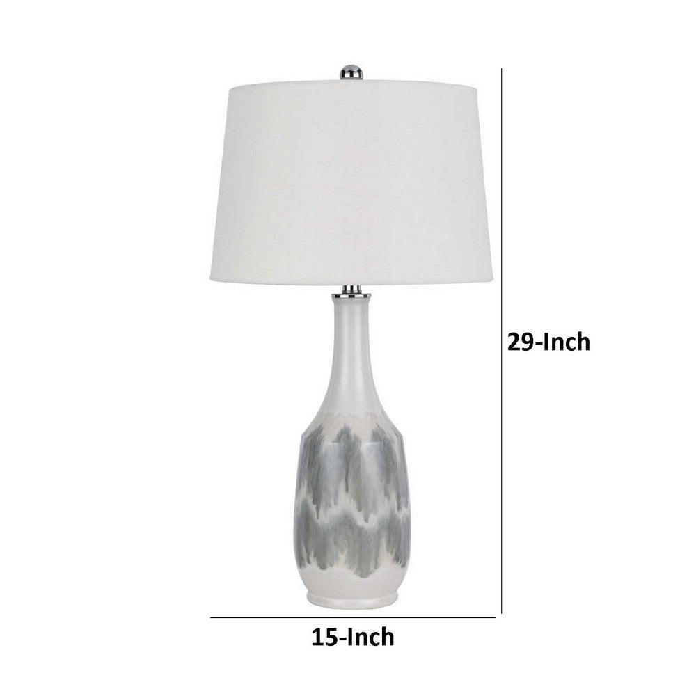 Table Lamp | Drum Shade | 29" White | Smokey Gray Swirl Ceramic Base