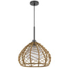 Ceiling Pendant Light | Braided Burlap Dome Shade | 21" Black Metal