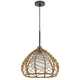 Ceiling Pendant Light | Braided Burlap Dome Shade | 21" Black Metal