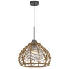 Ceiling Pendant Light | Braided Burlap Dome Shade | 21" Black Metal