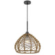 Ceiling Pendant Light | Braided Burlap Dome Shade | 21" Black Metal