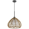 Ceiling Pendant Light | Braided Burlap Dome Shade | 21" Black Metal