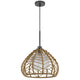 Ceiling Pendant Light | Braided Burlap Dome Shade | 21" Black Metal
