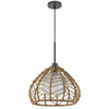 Ceiling Pendant Light | Braided Burlap Dome Shade | 21" Black Metal