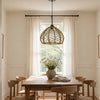Ceiling Pendant Light | Braided Burlap Dome Shade | 21" Black Metal