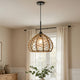Ceiling Pendant Light | Braided Burlap Dome Shade | 21" Black Metal