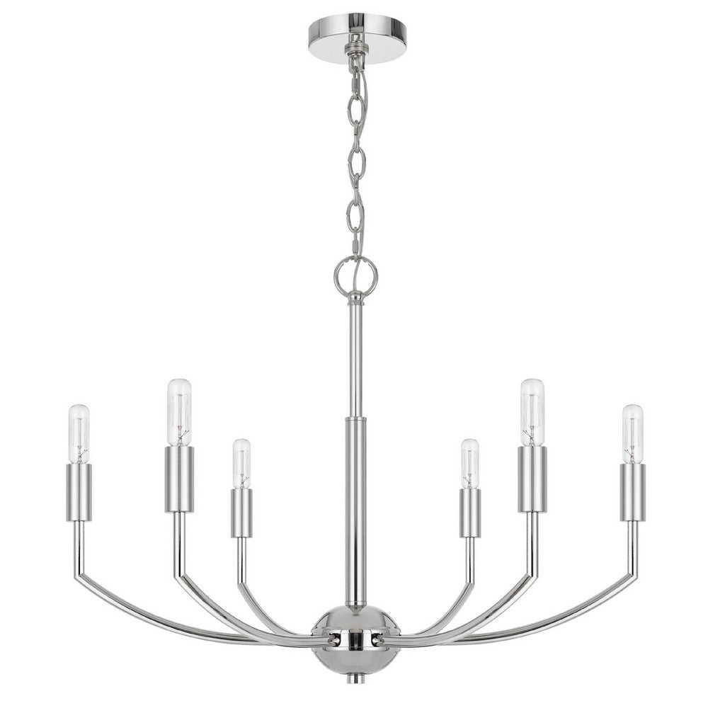 Kera 6 Light Candelabra Chandelier | 26" XL Modern Chrome Metal