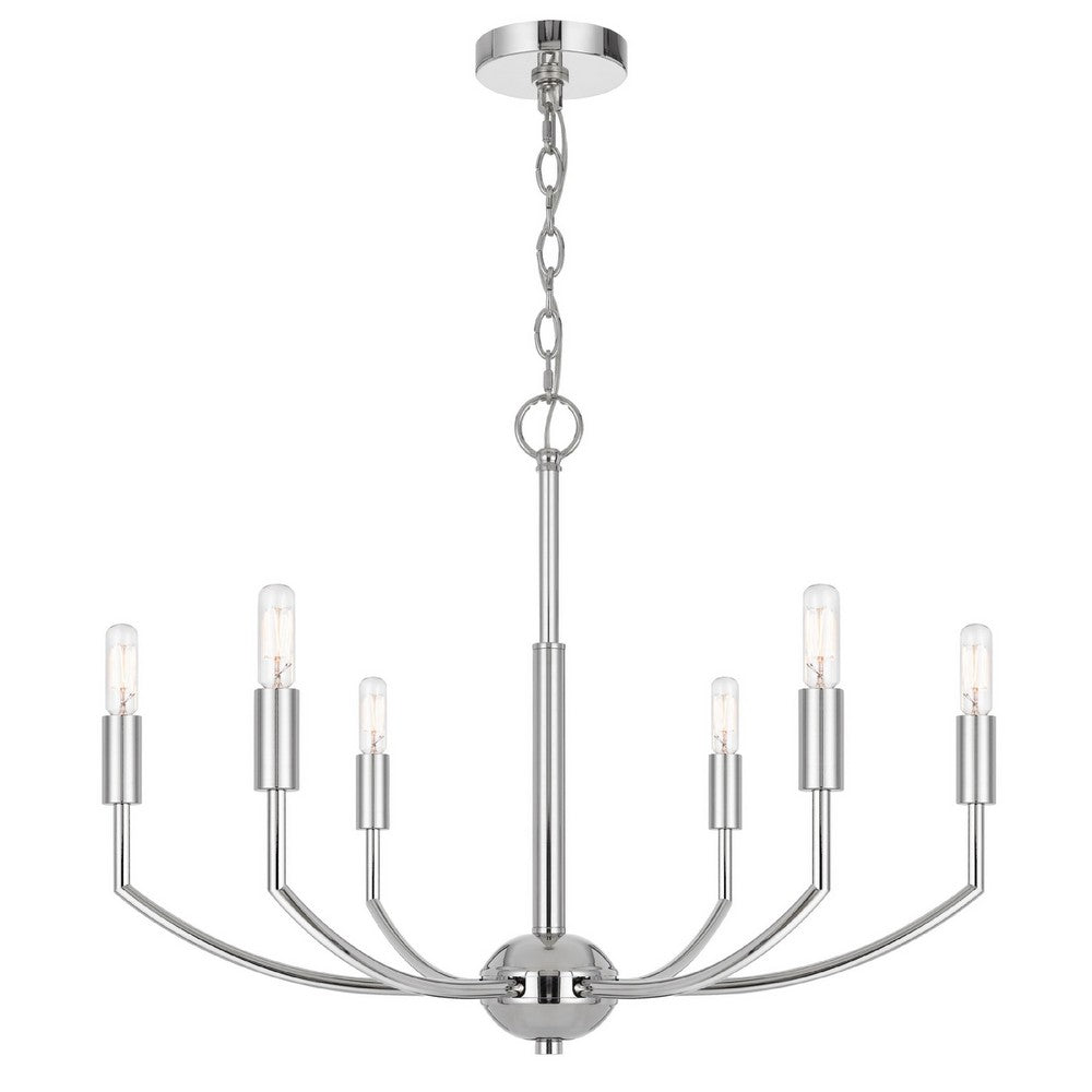 Kera 6 Light Candelabra Chandelier | 26" XL Modern Chrome Metal