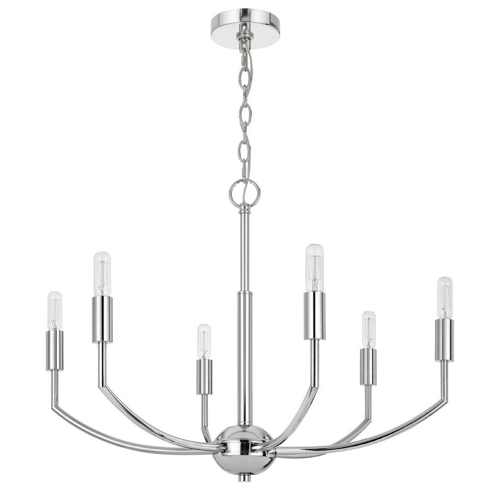 Kera 6 Light Candelabra Chandelier | 26" XL Modern Chrome Metal