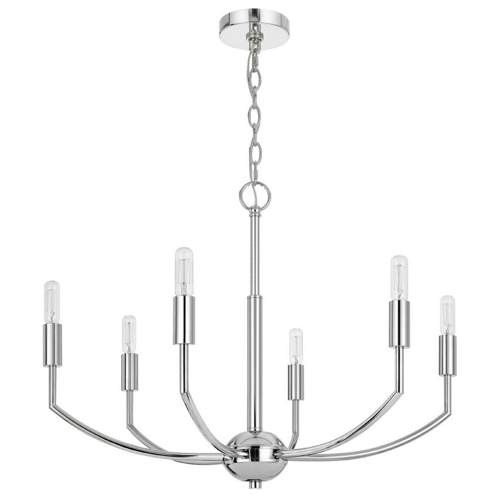 Kera 6 Light Candelabra Chandelier | 26" XL Modern Chrome Metal
