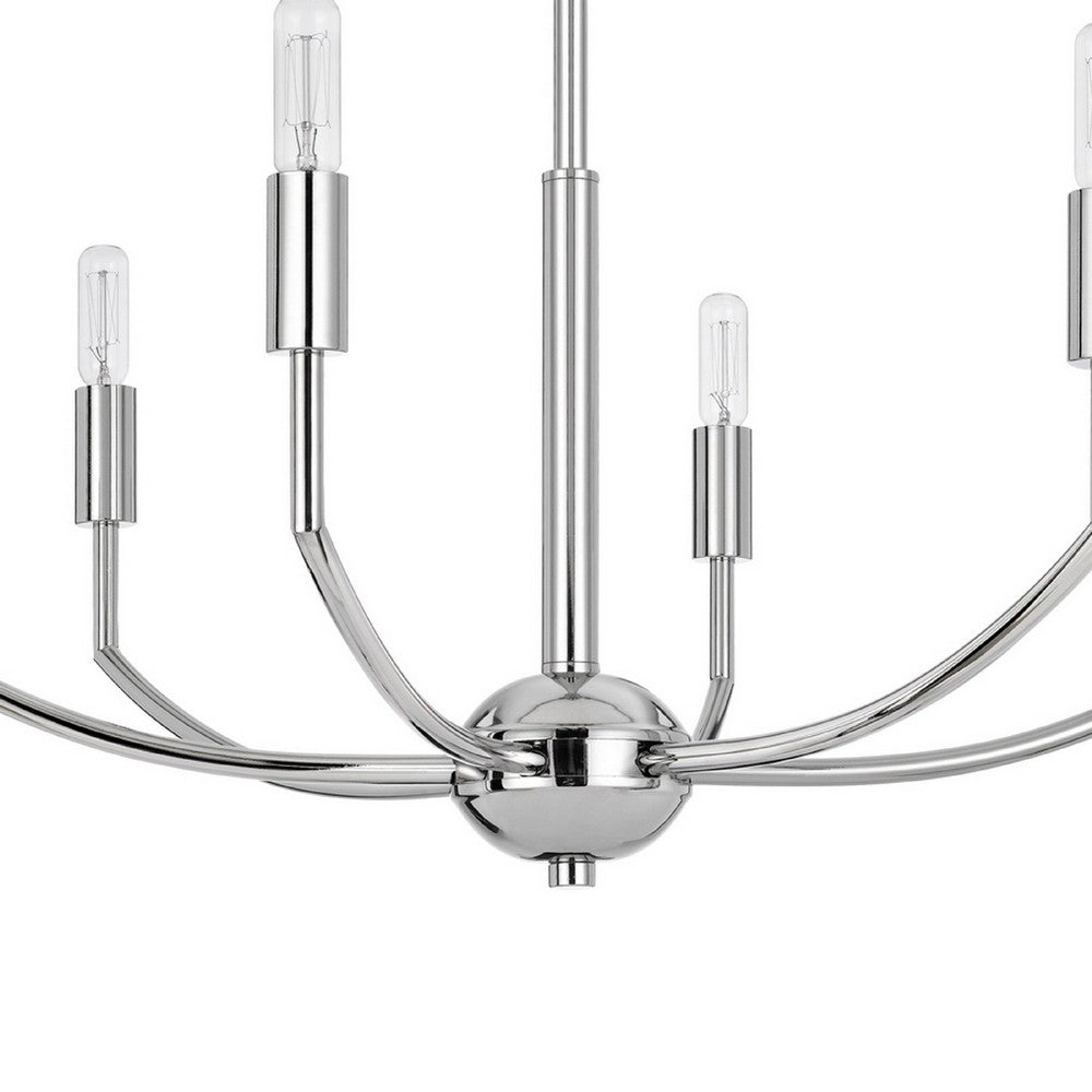 Kera 6 Light Candelabra Chandelier | 26" XL Modern Chrome Metal