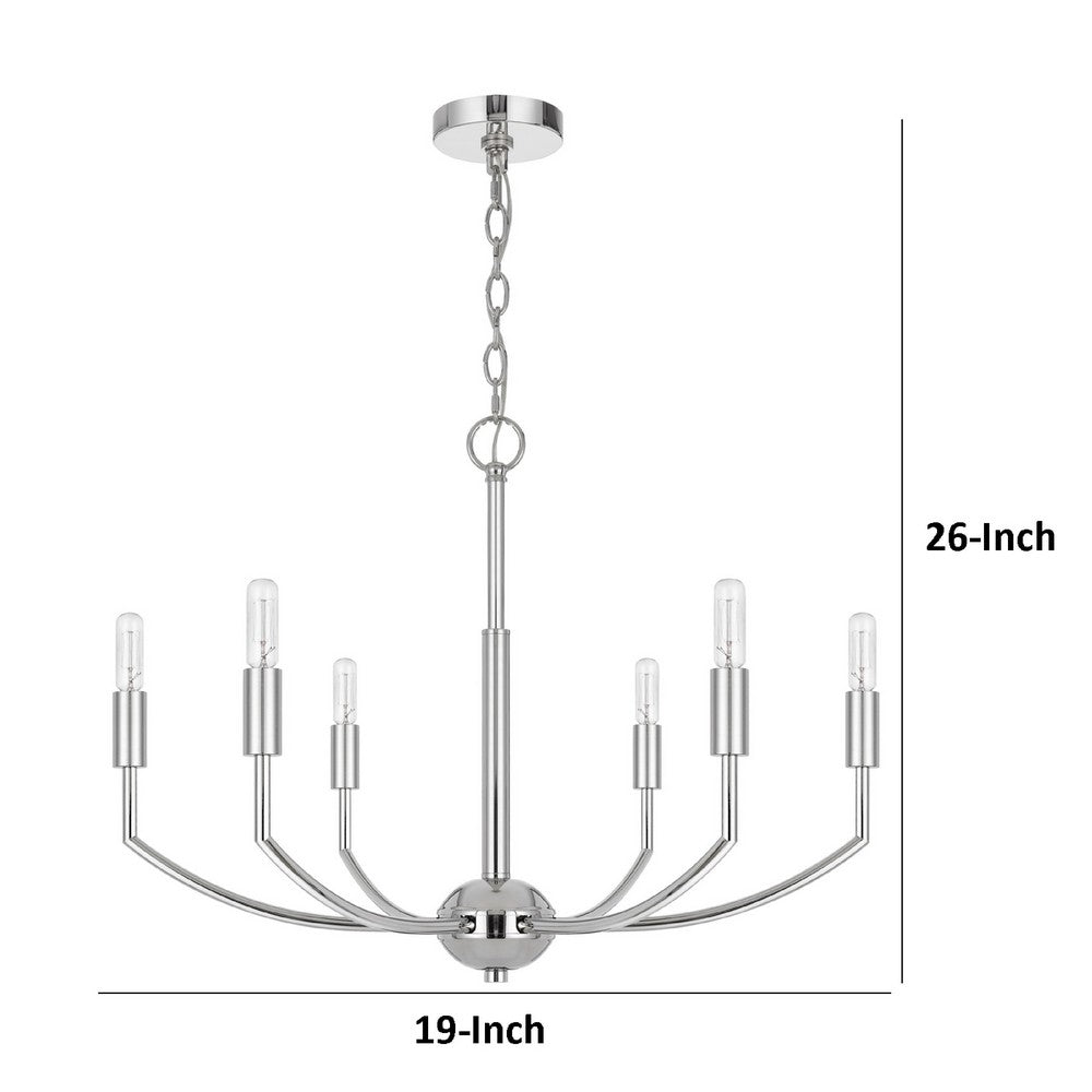 Kera 6 Light Candelabra Chandelier | 26" XL Modern Chrome Metal