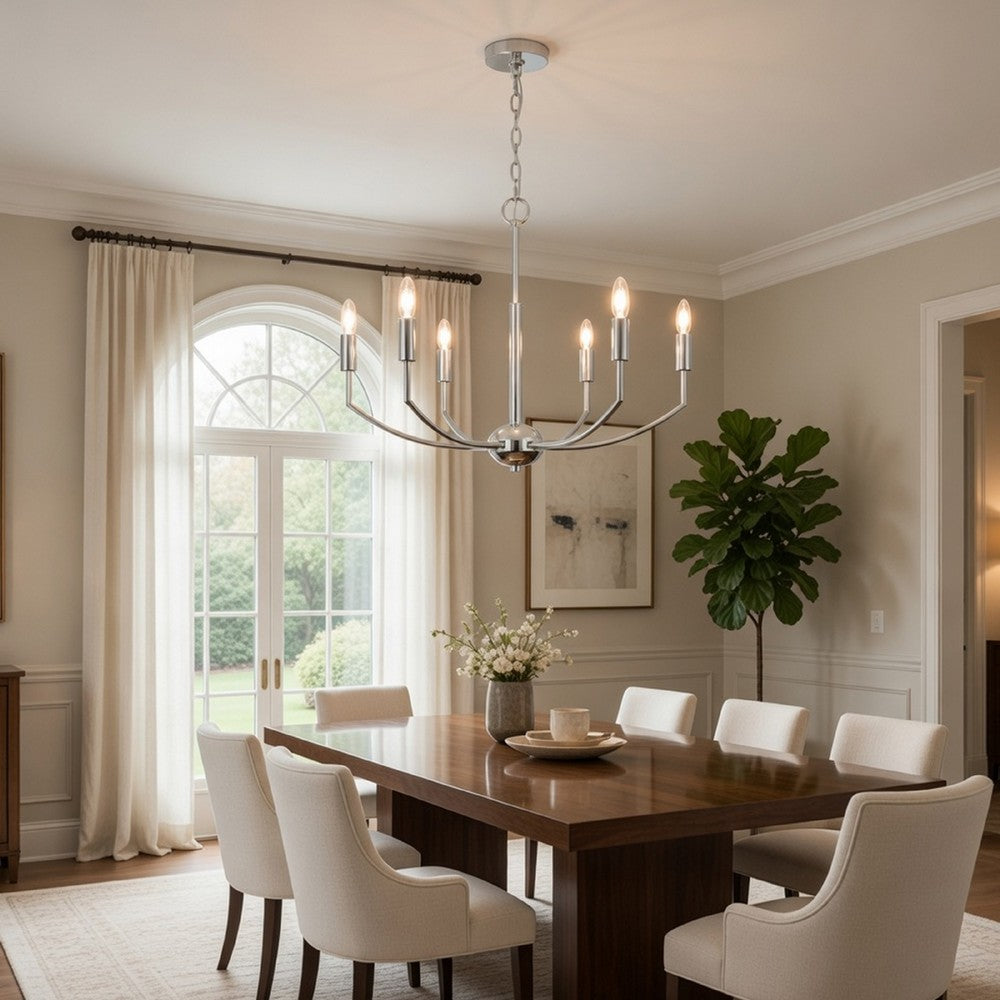 Kera 6 Light Candelabra Chandelier | 26" XL Modern Chrome Metal