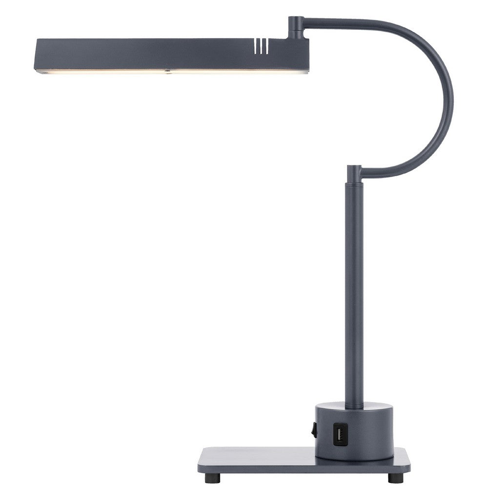Modern Desk Lamp with LED Light & 2 USB Ports | 18" Iron Gray Finish