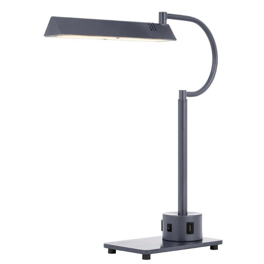 Modern Desk Lamp with LED Light & 2 USB Ports | 18" Iron Gray Finish