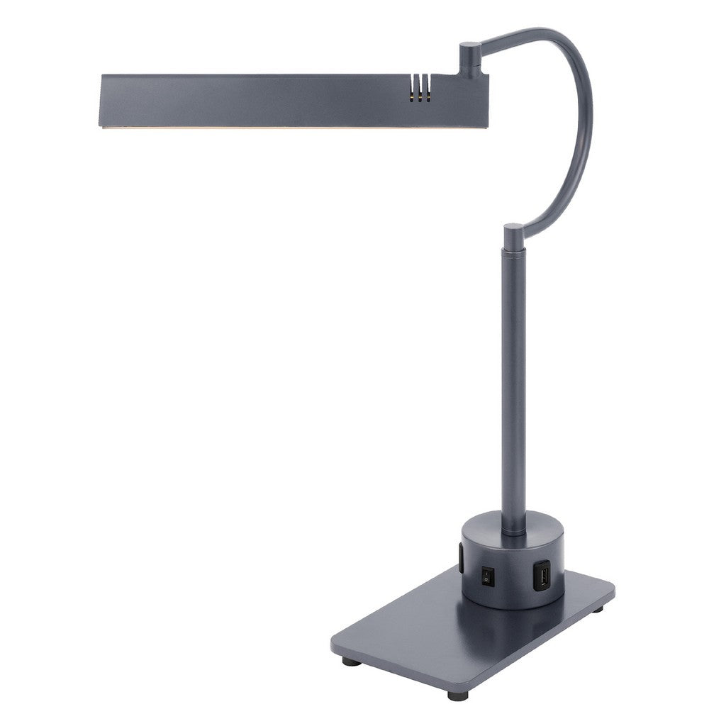 Modern Desk Lamp with LED Light & 2 USB Ports | 18" Iron Gray Finish