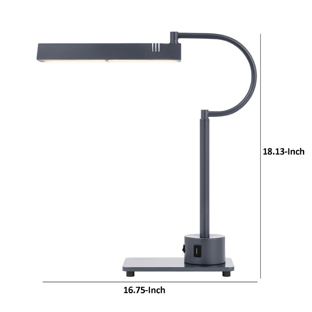 Modern Desk Lamp with LED Light & 2 USB Ports | 18" Iron Gray Finish