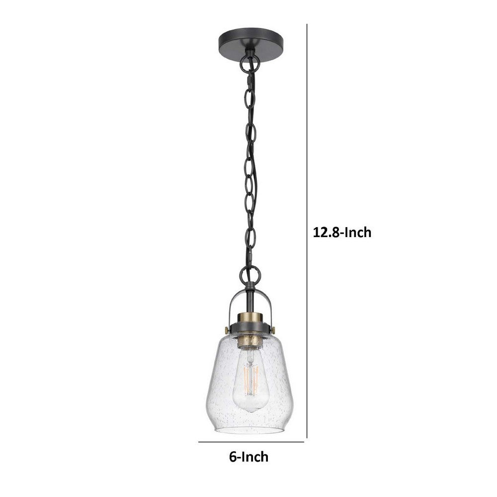 Lantern Accent Ceiling Pendant Light | Clear Glass Shade | 13" Black