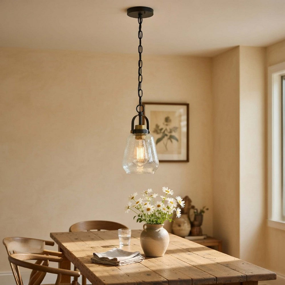 Lantern Accent Ceiling Pendant Light | Clear Glass Shade | 13" Black