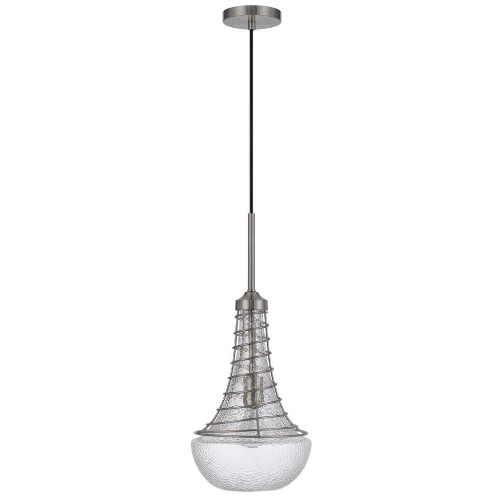 Ceiling Pendant Light | Brushed Steel Corkscrew Accent | 21" Glass