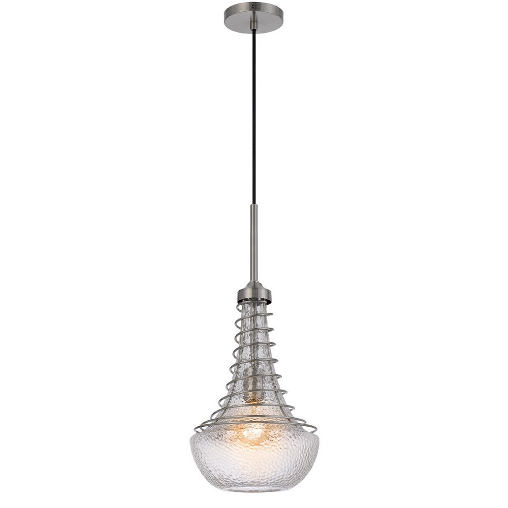 Ceiling Pendant Light | Brushed Steel Corkscrew Accent | 21" Glass
