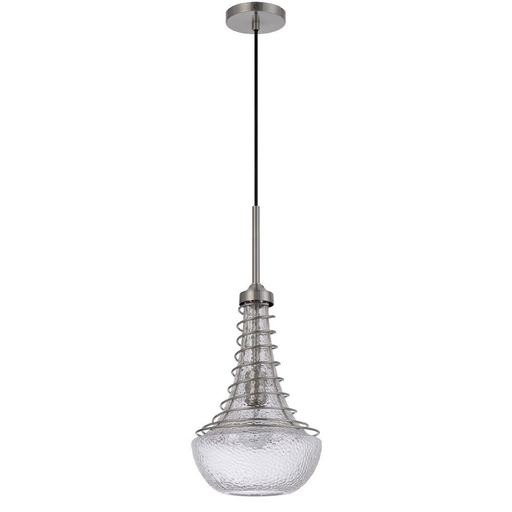 Ceiling Pendant Light | Brushed Steel Corkscrew Accent | 21" Glass