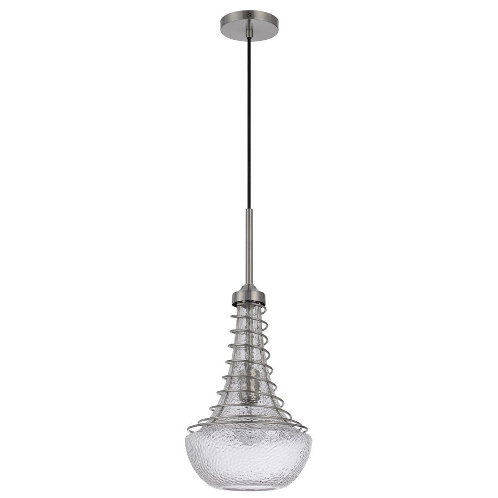 Ceiling Pendant Light | Brushed Steel Corkscrew Accent | 21" Glass