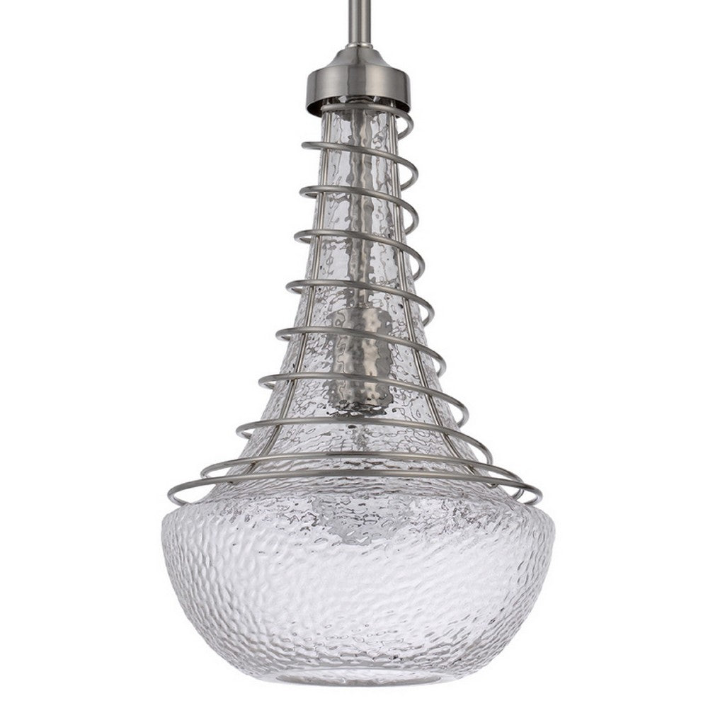 Ceiling Pendant Light | Brushed Steel Corkscrew Accent | 21" Glass