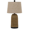 Table Lamp | Brown Drum Shade & Corn Leaf Wicker Woven Base | 24"