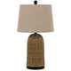 Table Lamp | Brown Drum Shade & Corn Leaf Wicker Woven Base | 24"