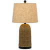 Table Lamp | Brown Drum Shade & Corn Leaf Wicker Woven Base | 24"