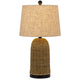 Table Lamp | Brown Drum Shade & Corn Leaf Wicker Woven Base | 24"
