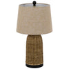 Table Lamp | Brown Drum Shade & Corn Leaf Wicker Woven Base | 24"