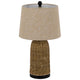 Table Lamp | Brown Drum Shade & Corn Leaf Wicker Woven Base | 24"