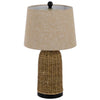 Table Lamp | Brown Drum Shade & Corn Leaf Wicker Woven Base | 24"